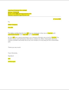 Experience Letter Format 1
