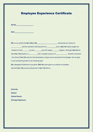 Experience Letter sample for teacher 11