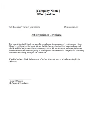 Sample Experience letter 4