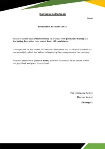 Work Experience Certificate for Marketing Executive 20