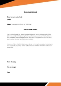 experience certificate for watchman 18