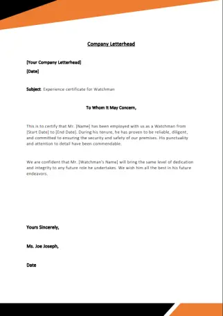 experience certificate for watchman 18
