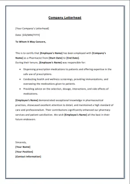 experience letter for pharmacist 25