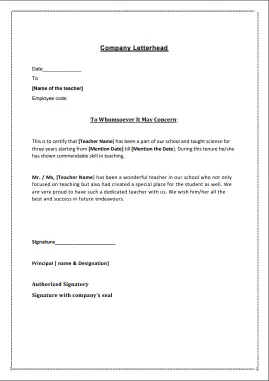 experience letter format for teacher 26