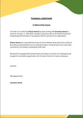 work experience letter for driver 19