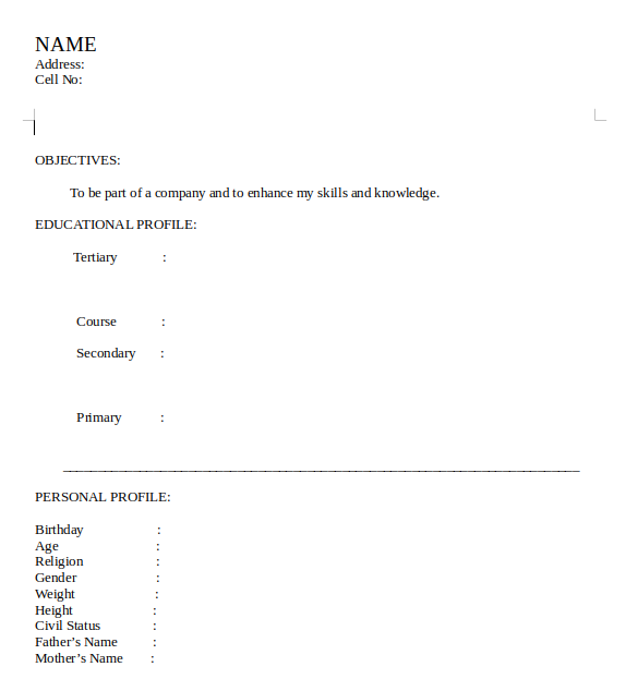 BIodata format download