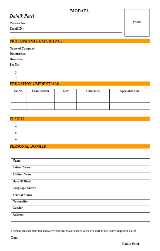 biodata format 7 in word