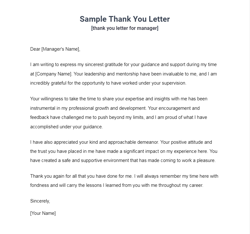 Thank you Letter for Manager