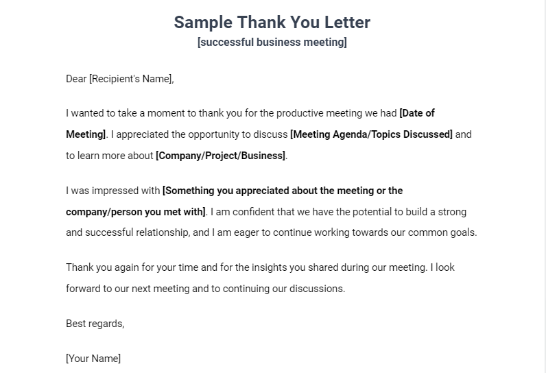 sample thank you letter after business meeting