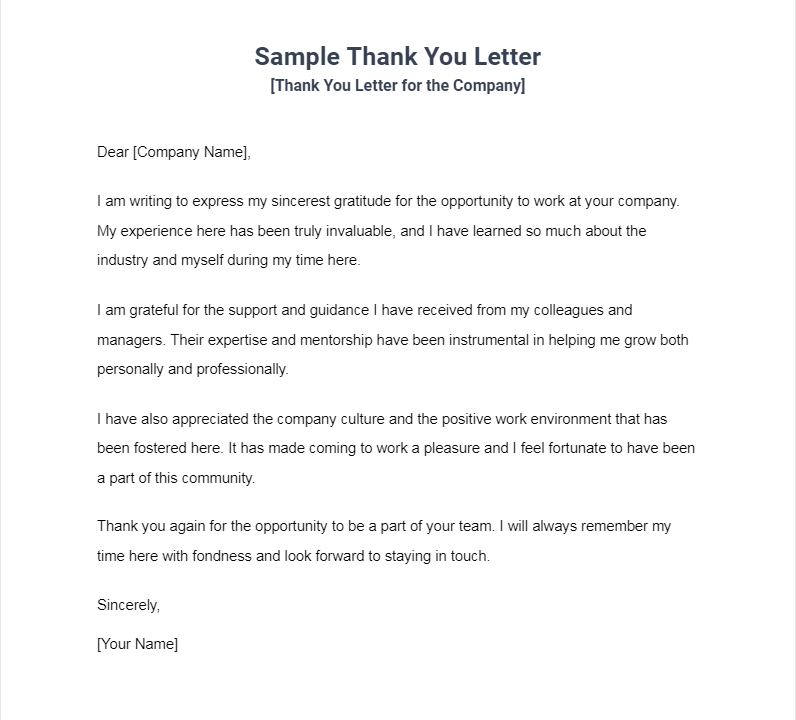 appreciation letter for the company