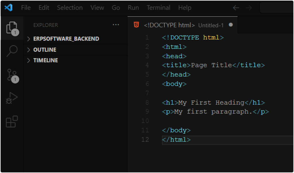sample HTML Code in VS Code