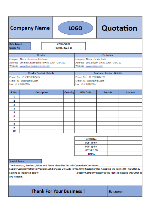 50+ Professional Quotation Template in Excel [Free Download]
