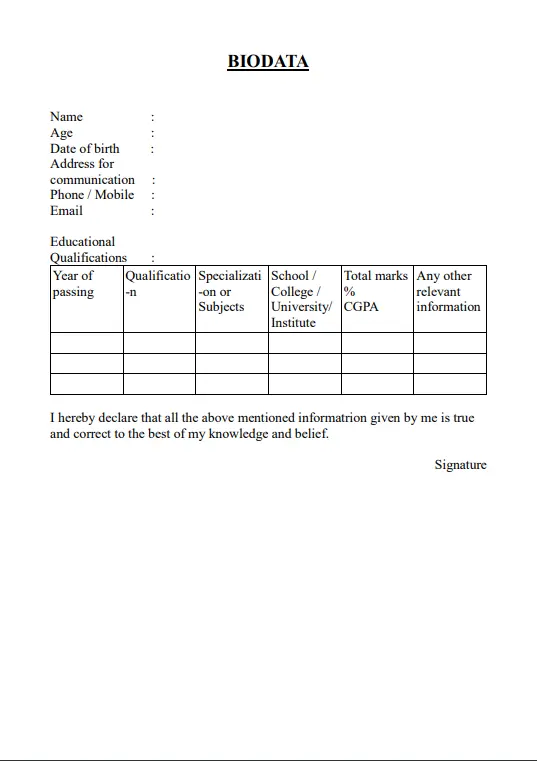 Sample BIO DATA 4 Download