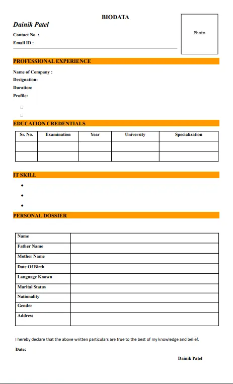 Sample BIO DATA 7 Download