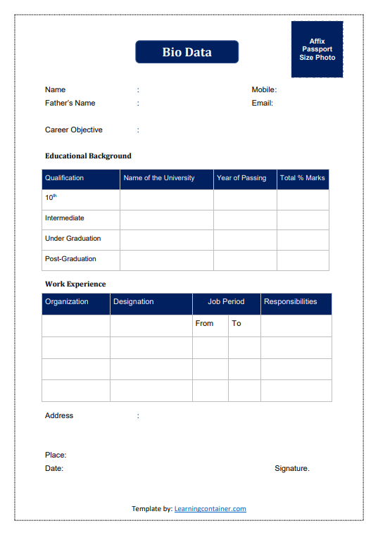 Free Biodata Template Download 3