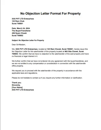 NOC Letter Format For Property