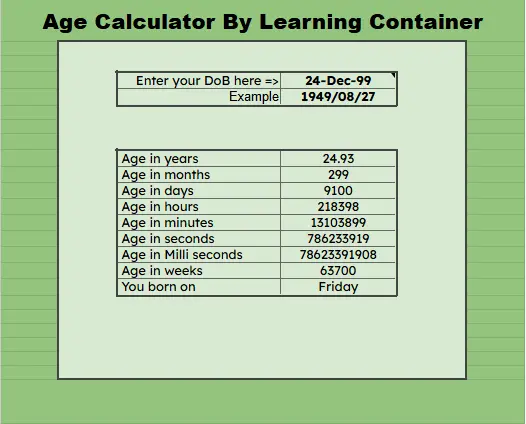 age calculator by learning container